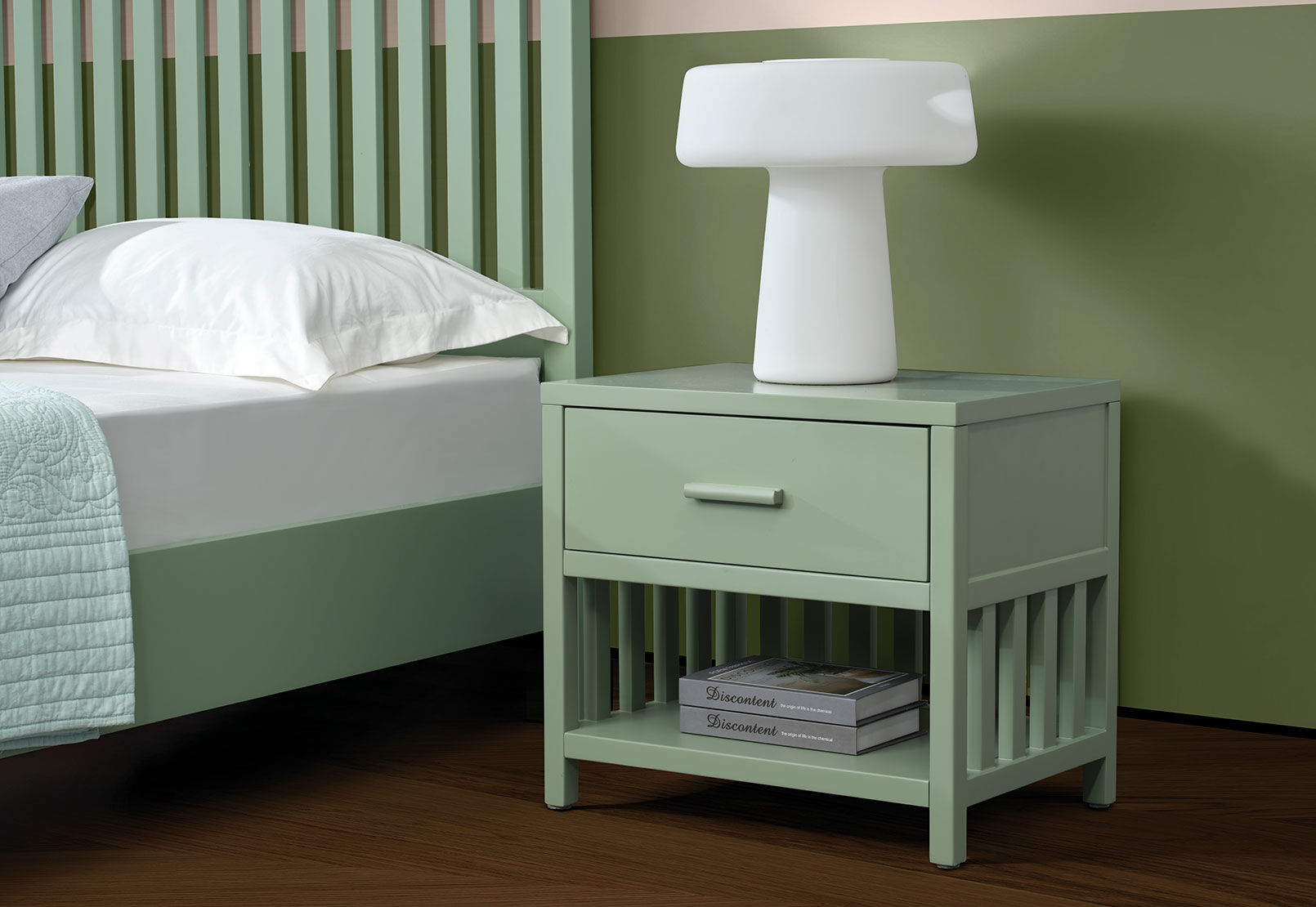 ENNEAD 1 DRAWER BEDSIDE SAGE GREEN