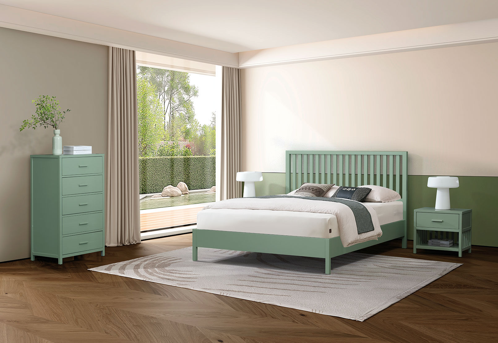 ENNEAD QUEEN BED SAGE GREEN