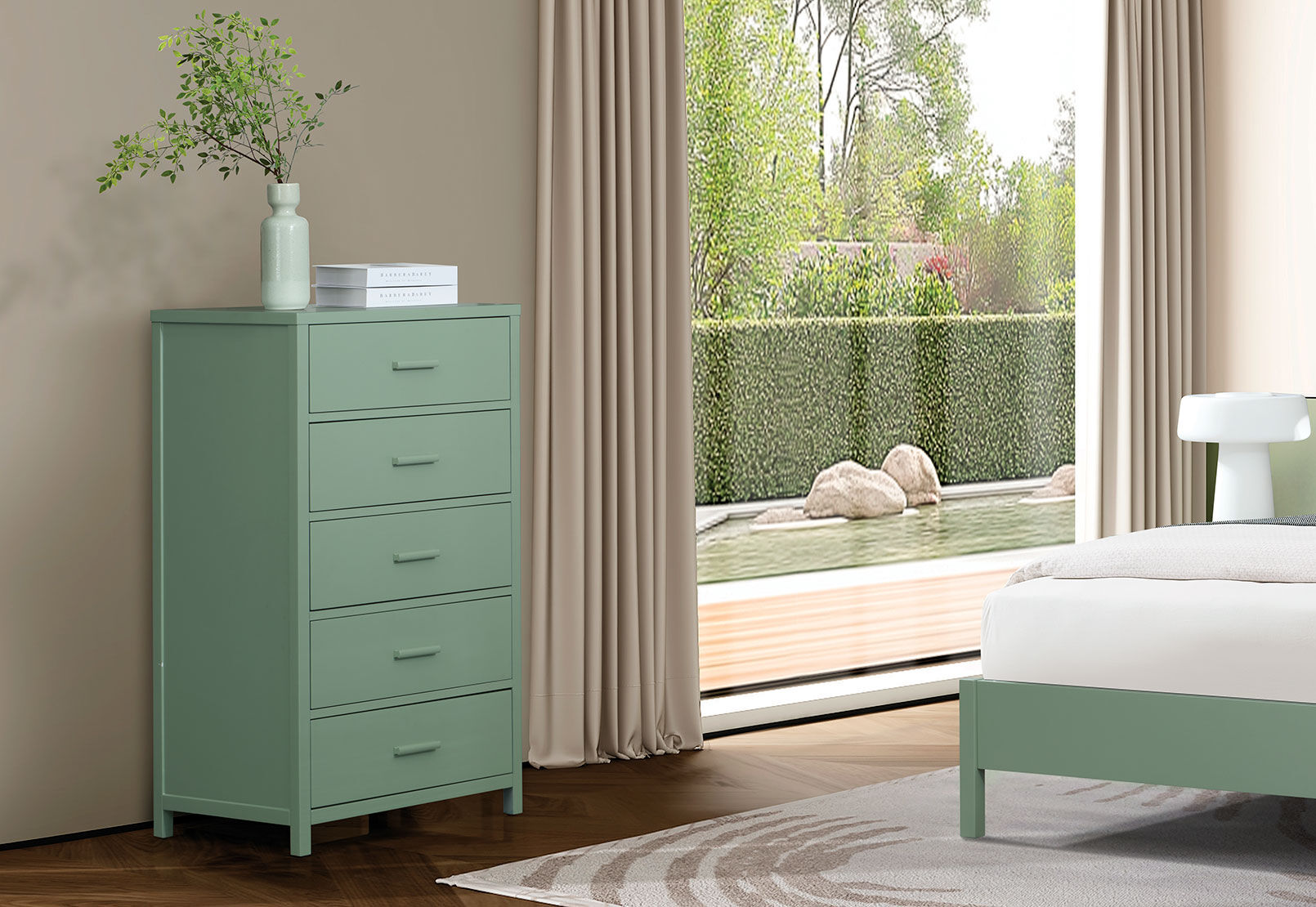 ENNEAD 5 DRAWER TALL CHEST SAGE GREEN