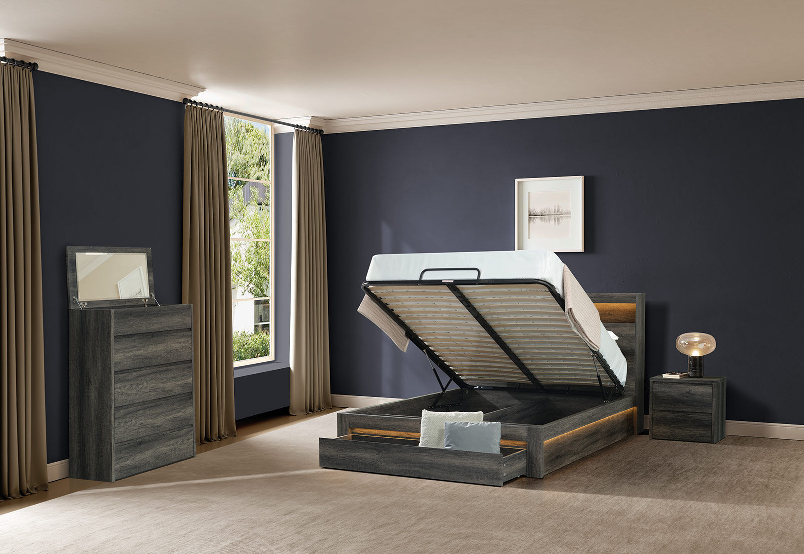 VESPERA QUEEN BED DARK GREY