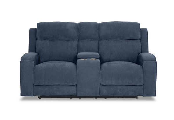 BAYTOWN FABRIC 2 SEATER ELECTRIC RECLINERS WITH CONSOLE NAVY
