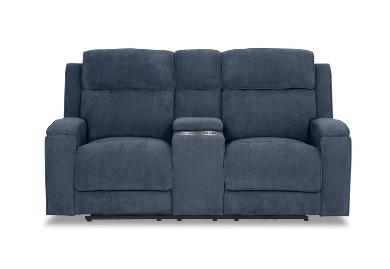 BAYTOWN FABRIC 2 SEATER ELECTRIC RECLINERS WITH CONSOLE NAVY