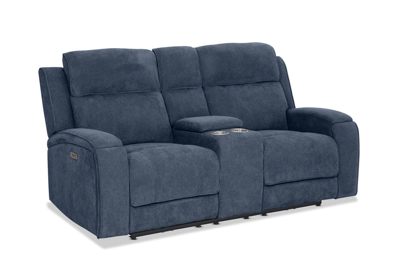BAYTOWN FABRIC 2 SEATER ELECTRIC RECLINERS WITH CONSOLE NAVY