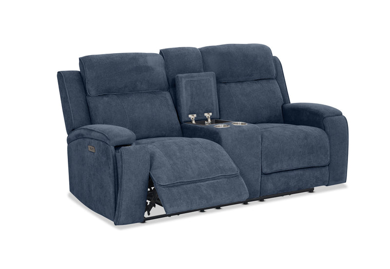 BAYTOWN FABRIC 2 SEATER ELECTRIC RECLINERS WITH CONSOLE NAVY