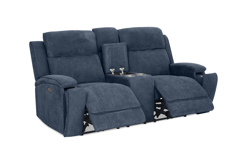 BAYTOWN FABRIC 2 SEATER ELECTRIC RECLINERS WITH CONSOLE NAVY