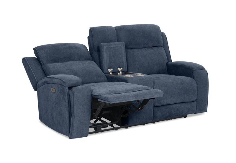 BAYTOWN FABRIC 2 SEATER ELECTRIC RECLINERS WITH CONSOLE NAVY