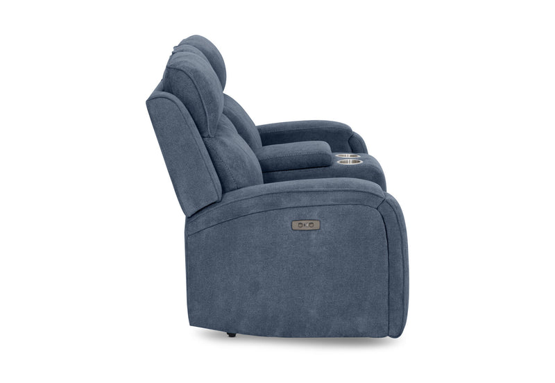 BAYTOWN FABRIC 2 SEATER ELECTRIC RECLINERS WITH CONSOLE NAVY