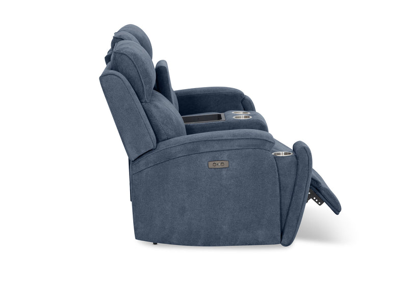 BAYTOWN FABRIC 2 SEATER ELECTRIC RECLINERS WITH CONSOLE NAVY