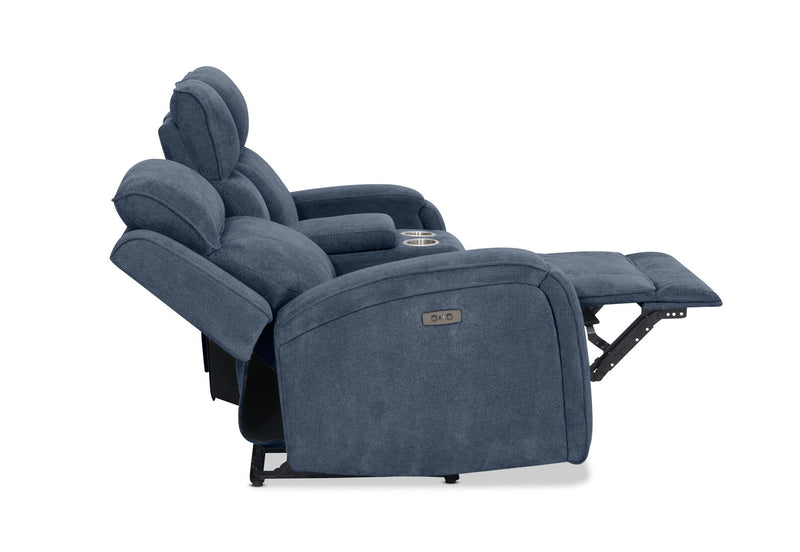 BAYTOWN FABRIC 2 SEATER ELECTRIC RECLINERS WITH CONSOLE NAVY
