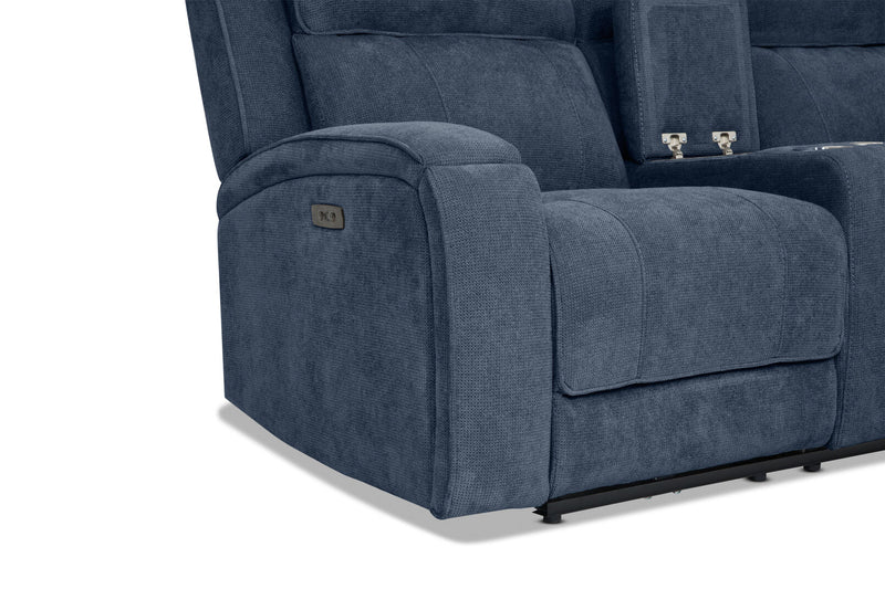 BAYTOWN FABRIC 2 SEATER ELECTRIC RECLINERS WITH CONSOLE NAVY