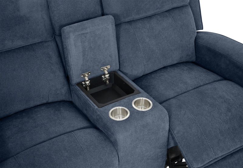 BAYTOWN FABRIC 2 SEATER ELECTRIC RECLINERS WITH CONSOLE NAVY