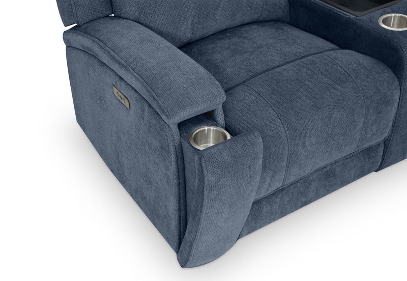 BAYTOWN FABRIC 2 SEATER ELECTRIC RECLINERS WITH CONSOLE NAVY