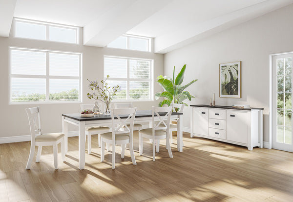 CASSEL 7 PIECE DINING SUITE WITH MALU DINING CHAIRS  WHITE