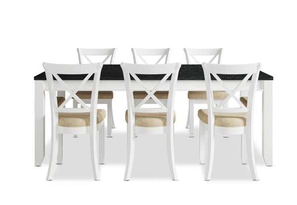 CASSEL 7 PIECE DINING SUITE WITH MALU DINING CHAIRS  WHITE