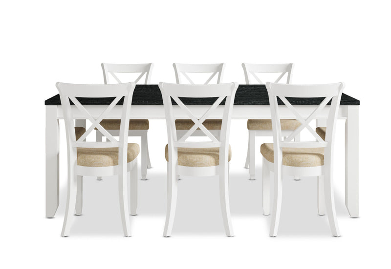 CASSEL 7 PIECE DINING SUITE WITH MALU DINING CHAIRS  WHITE