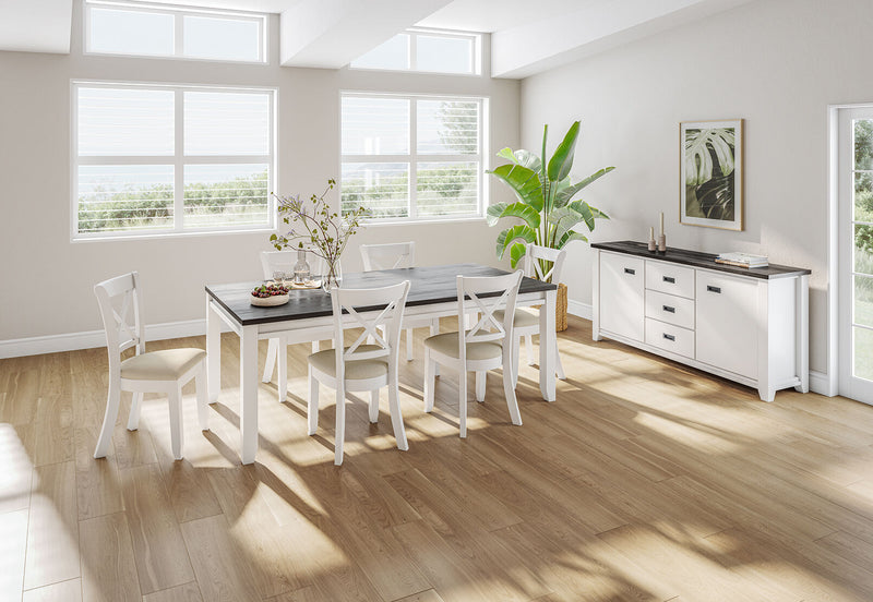 CASSEL 7 PIECE DINING SUITE WITH MALU DINING CHAIRS  WHITE