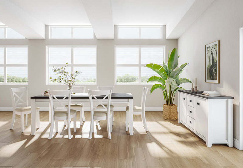 CASSEL 7 PIECE DINING SUITE WITH MALU DINING CHAIRS  WHITE