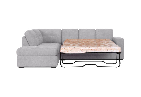 DIAMOND FABRIC CORNER LHF CHAISE WITH SOFA BED LIGHT GREY