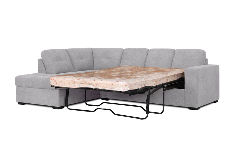 DIAMOND FABRIC CORNER LHF CHAISE WITH SOFA BED LIGHT GREY