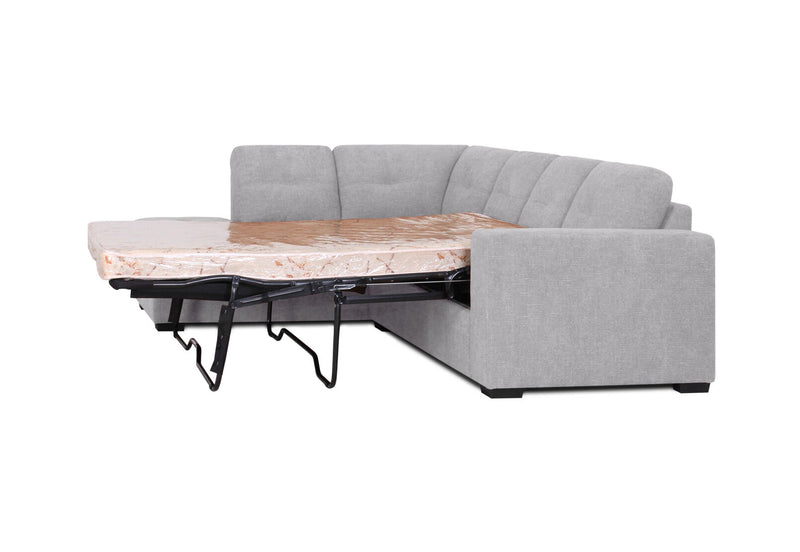 DIAMOND FABRIC CORNER LHF CHAISE WITH SOFA BED LIGHT GREY