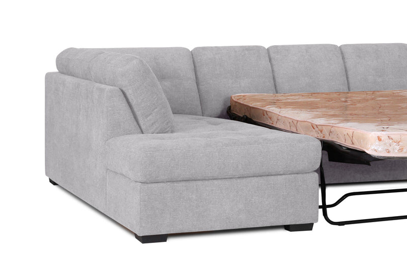 DIAMOND FABRIC CORNER LHF CHAISE WITH SOFA BED LIGHT GREY