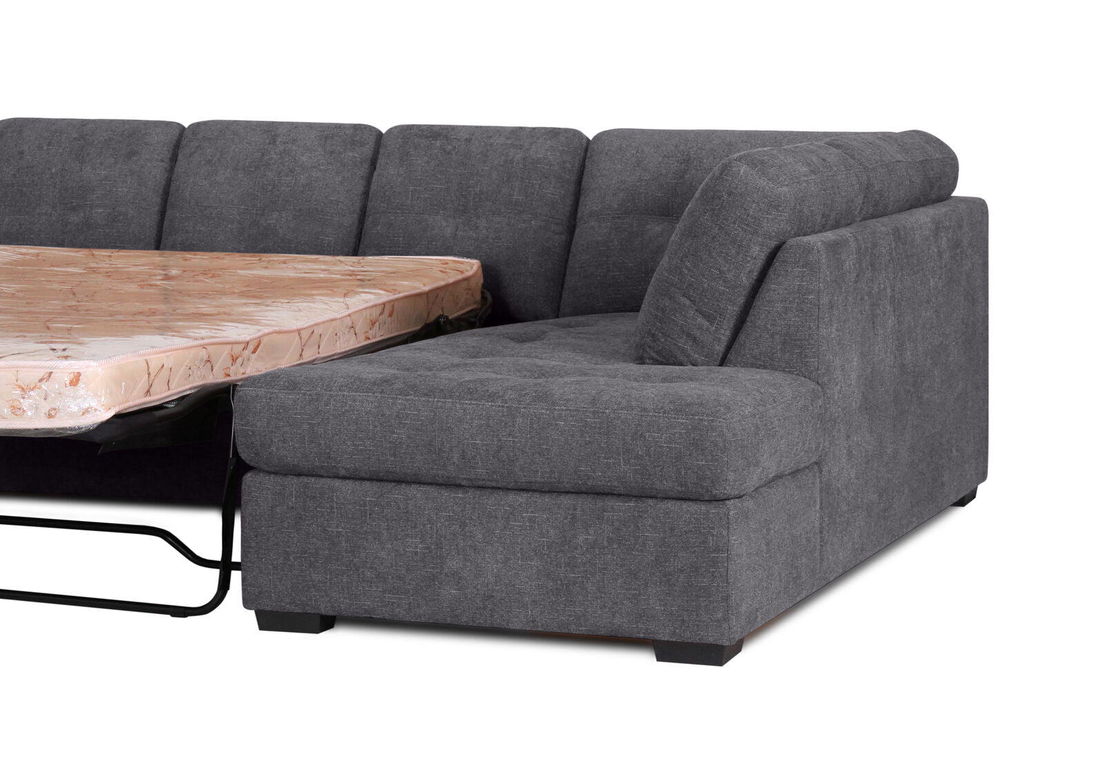 DIAMOND FABRIC CORNER RHF CHAISE WITH SOFA BED DARK GREY