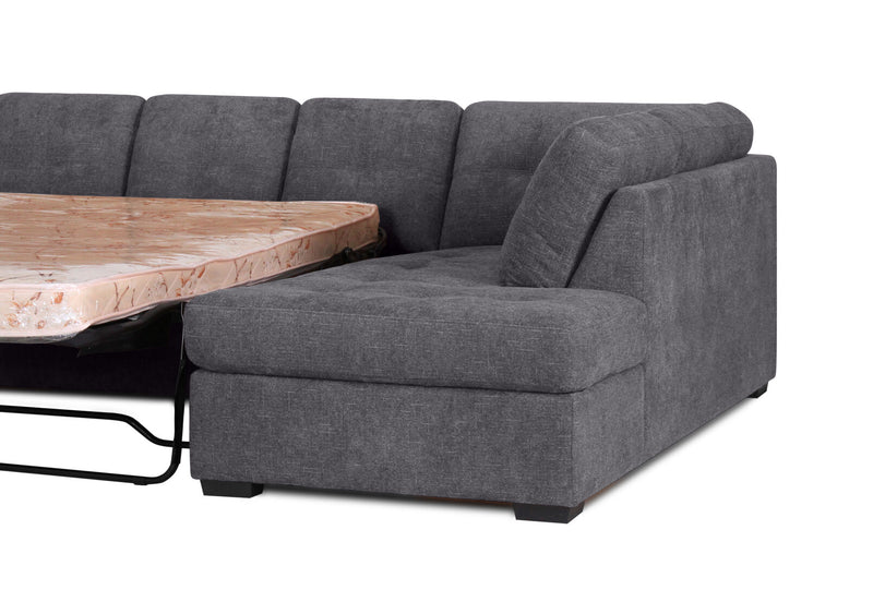 DIAMOND FABRIC CORNER RHF CHAISE WITH SOFA BED DARK GREY