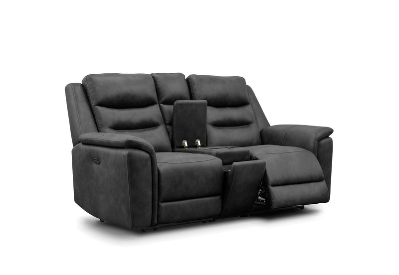 ATALANTA FABRIC 2 SEATER WITH INBUILT ELECTRIC RECLINERS AND CONSOLE CHARCOAL