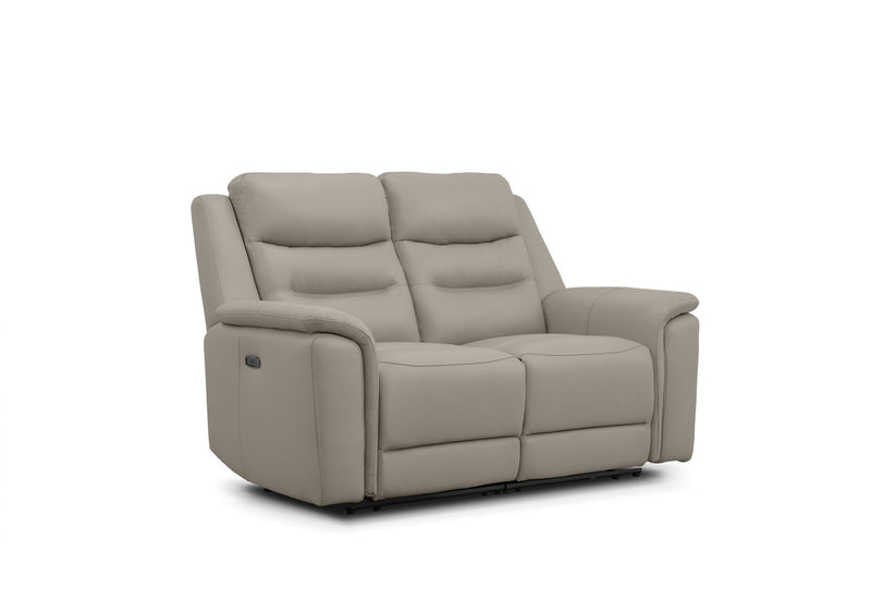 ATALANTA LEATHER 2 SEATER WITH INBUILT ELECTRIC RECLINERS LIGHT GREY