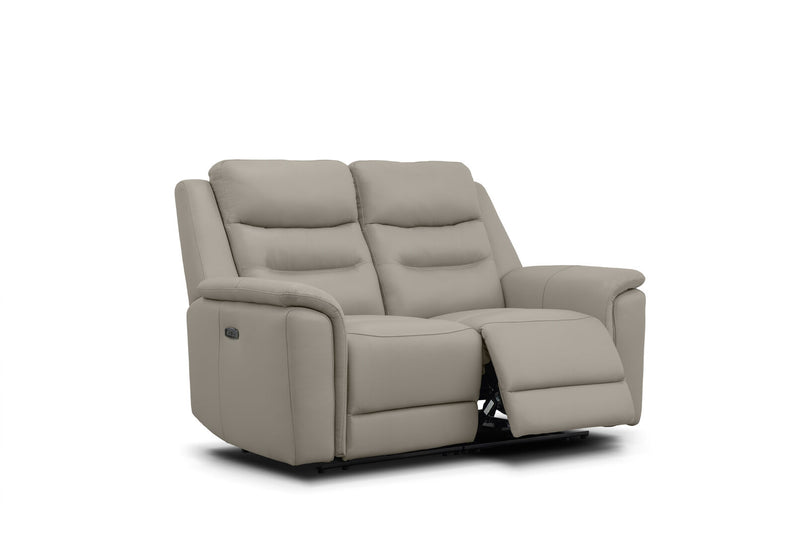 ATALANTA LEATHER 2 SEATER WITH INBUILT ELECTRIC RECLINERS LIGHT GREY
