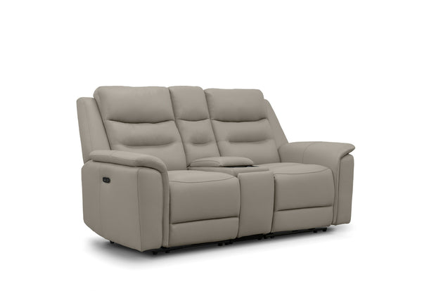 ATALANTA LEATHER 2 SEATER WITH INBUILT ELECTRIC RECLINERS AND CONSOLE LIGHT GREY