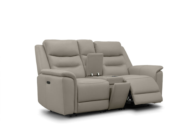 ATALANTA LEATHER 2 SEATER WITH INBUILT ELECTRIC RECLINERS AND CONSOLE LIGHT GREY
