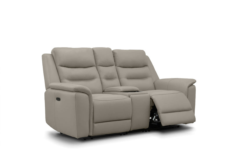 ATALANTA LEATHER 2 SEATER WITH INBUILT ELECTRIC RECLINERS AND CONSOLE LIGHT GREY