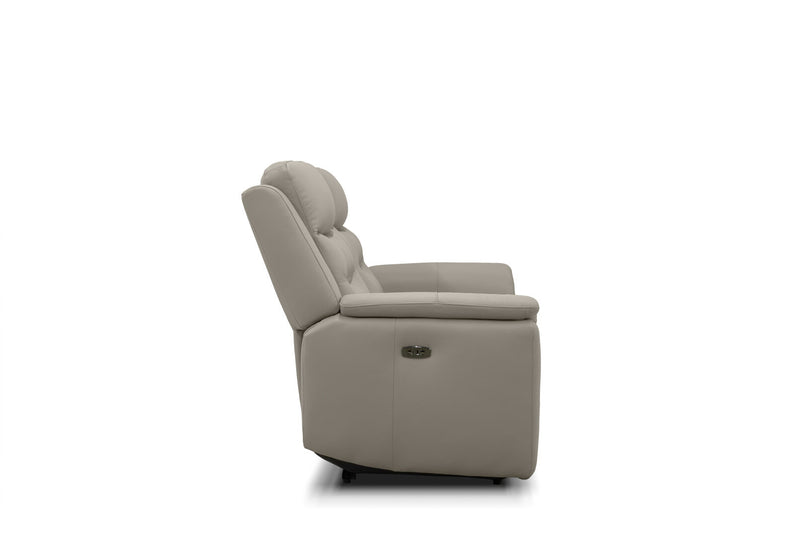 ATALANTA LEATHER 2 SEATER WITH INBUILT ELECTRIC RECLINERS AND CONSOLE LIGHT GREY