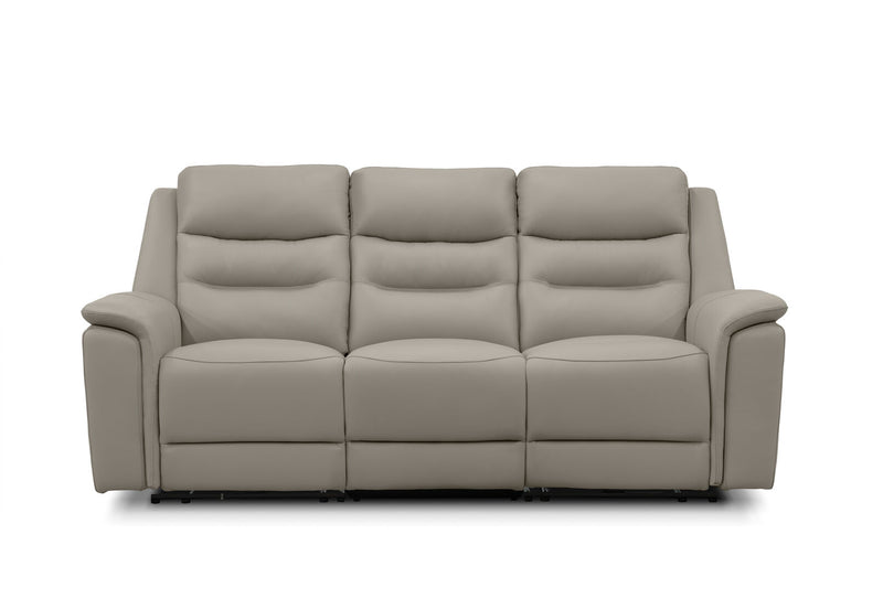 ATALANTA LEATHER 3 SEATER WITH 2 INBUILT ELECTRIC RECLINERS LIGHT GREY