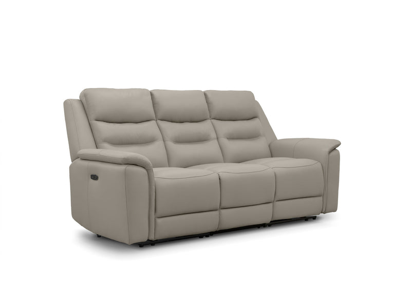 ATALANTA LEATHER 3 SEATER WITH 2 INBUILT ELECTRIC RECLINERS LIGHT GREY