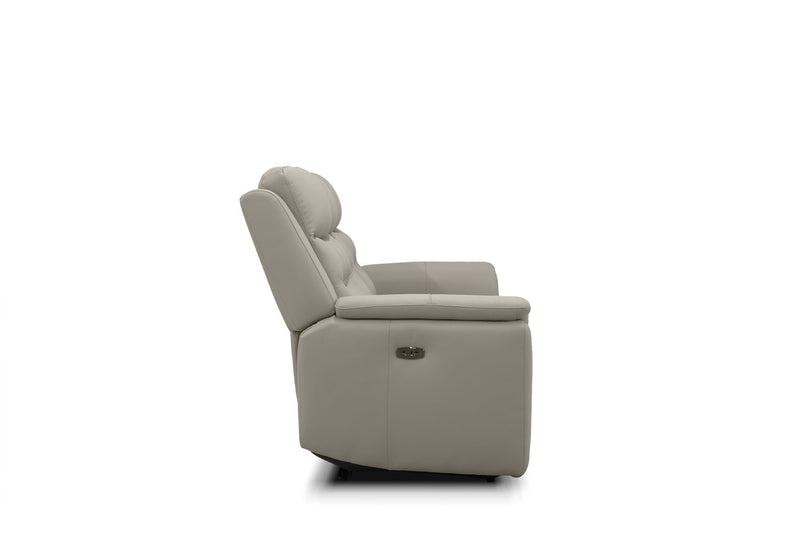 ATALANTA LEATHER 3 SEATER WITH 2 INBUILT ELECTRIC RECLINERS LIGHT GREY