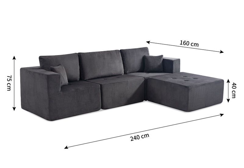 MCCULLOUGH 3 SEAT SOFA WITH OTTOMAN DARK GREY