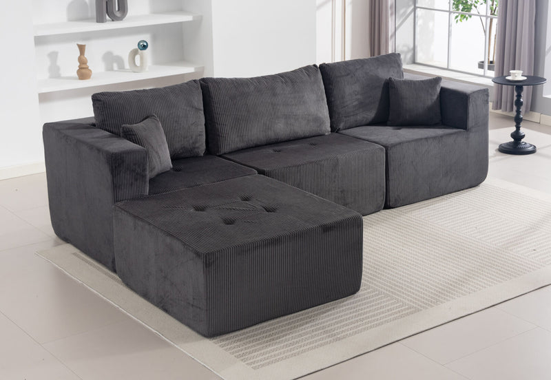MCCULLOUGH 3 SEAT SOFA WITH OTTOMAN DARK GREY