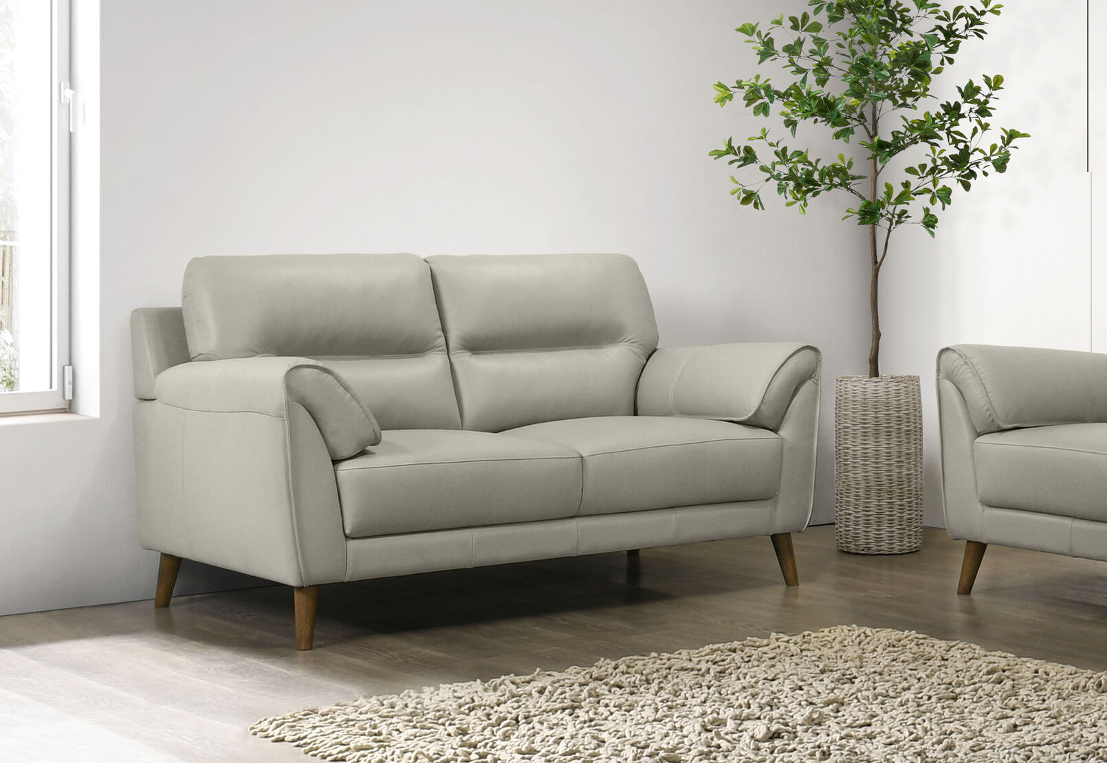 CARNABY LEATHER 2 SEATER SOFA LIGHT GREY