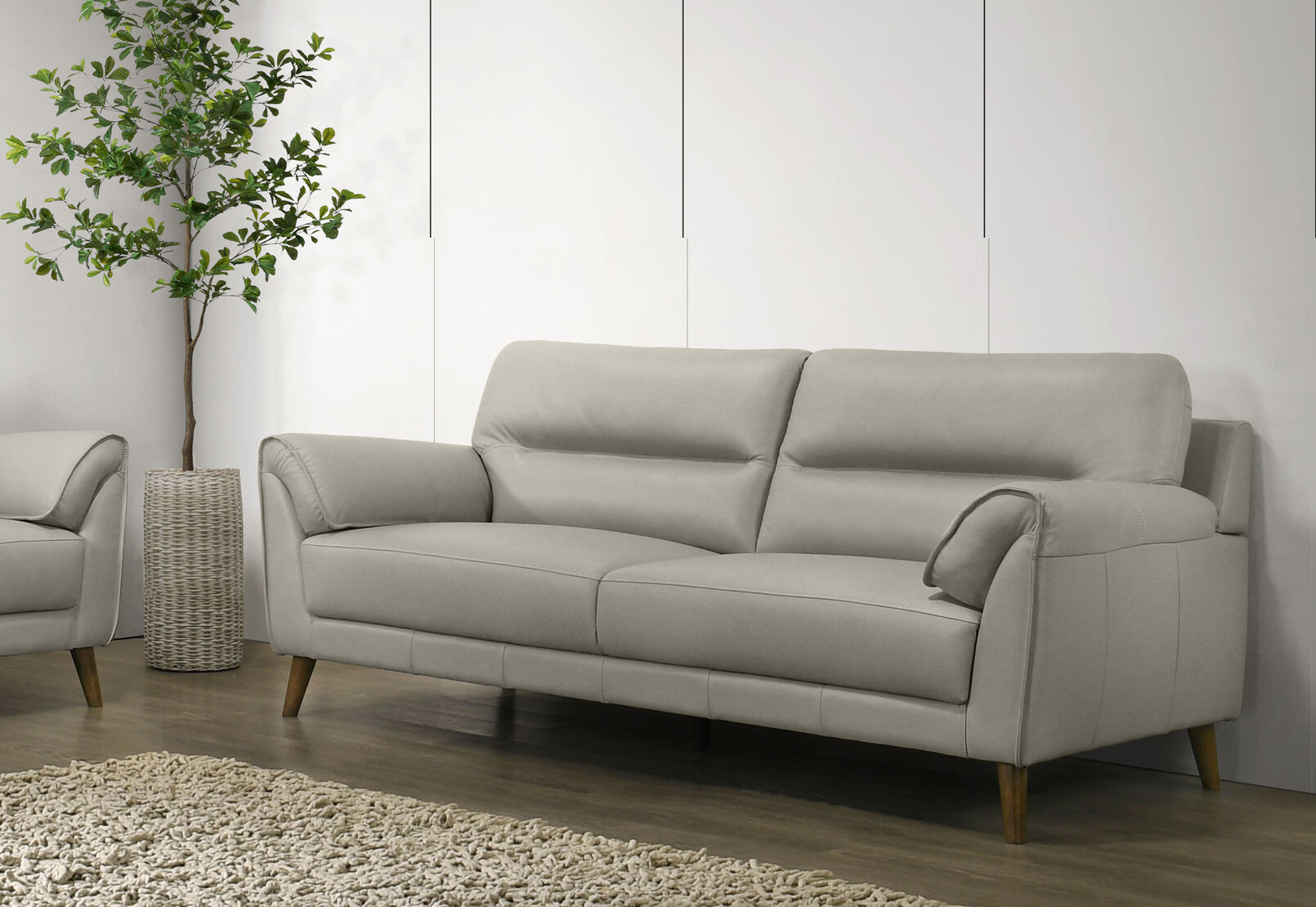 CARNABY LEATHER 3 SEATER SOFA LIGHT GREY