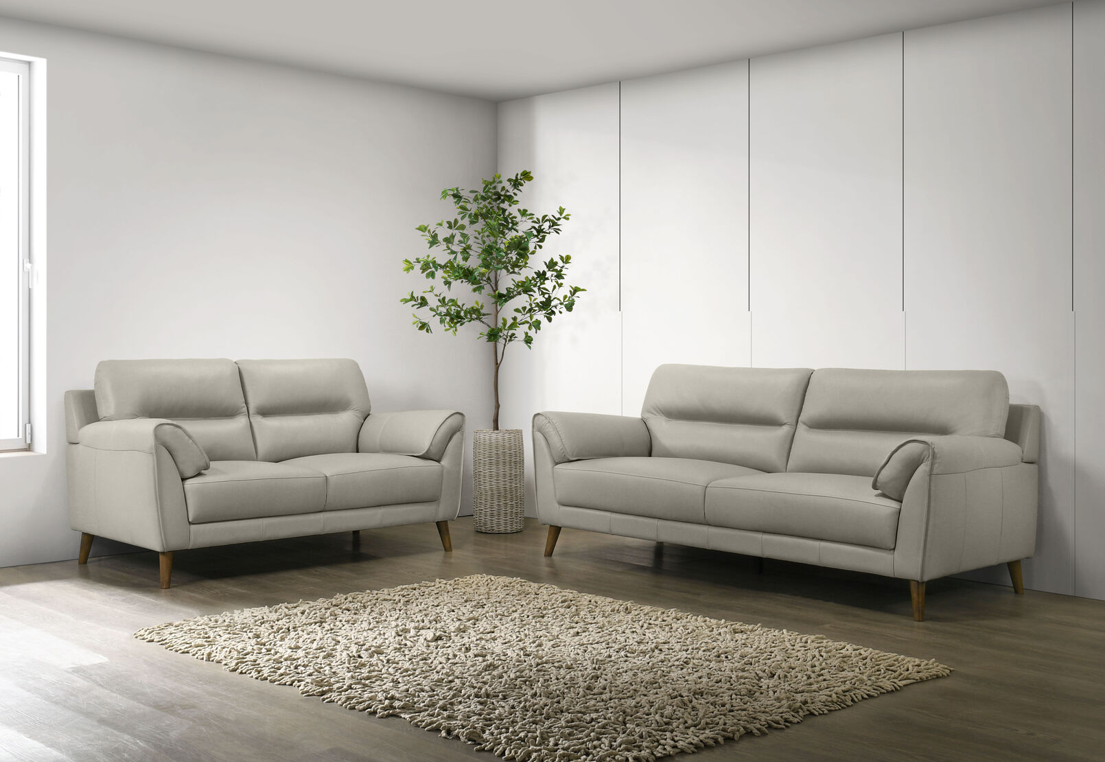 CARNABY LEATHER 3 SEATER SOFA LIGHT GREY