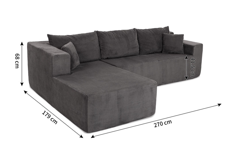 MORTON 3 SEAT SOFA WITH LHF CHAISE CHARCOAL