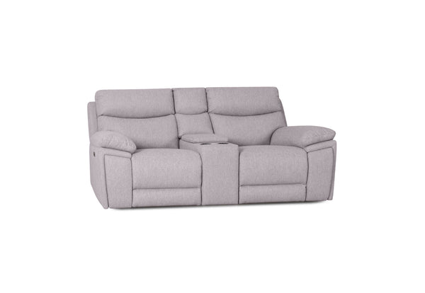 BRAVORA FABRIC 2 SEATER SOFA ELECTRIC RECLINER WITH CONSOLE LIGHT GREY