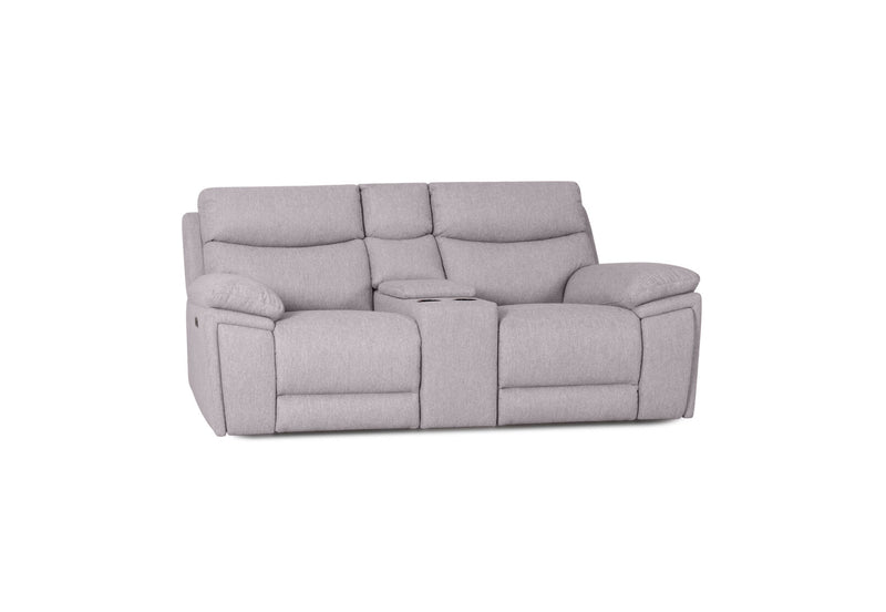 BRAVORA FABRIC 2 SEATER SOFA ELECTRIC RECLINER WITH CONSOLE LIGHT GREY