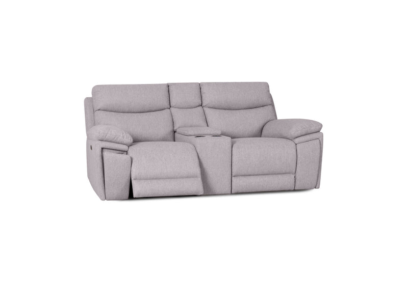 BRAVORA FABRIC 2 SEATER SOFA ELECTRIC RECLINER WITH CONSOLE LIGHT GREY