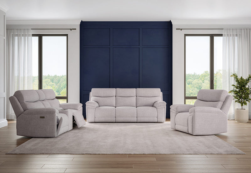 BRAVORA FABRIC 2 SEATER SOFA ELECTRIC RECLINER WITH CONSOLE LIGHT GREY