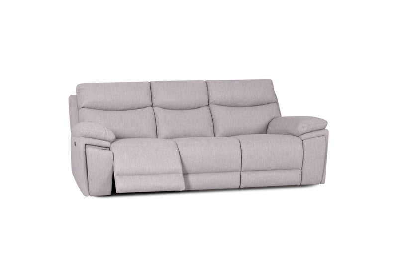 BRAVORA FABRIC 3 SEATER SOFA ELECTRIC RECLINER LIGHT GREY