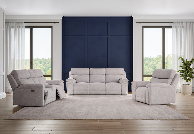 BRAVORA FABRIC 3 SEATER SOFA ELECTRIC RECLINER LIGHT GREY