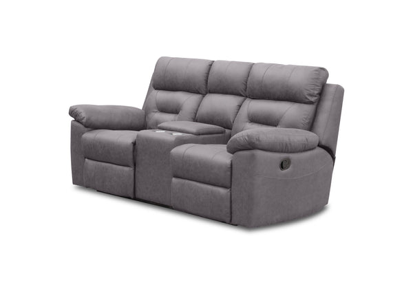 KESWICK FABRIC 2 SEATER WITH INBUILT RECLINERS & CONSOLE LIGHT GREY